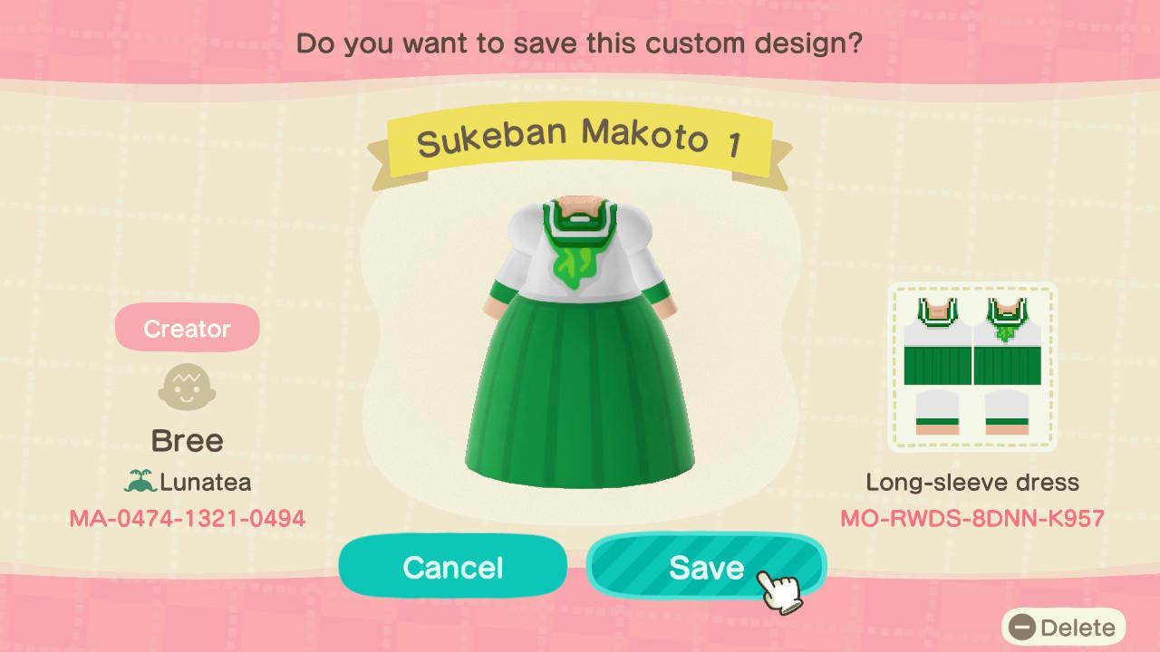 Animal Crossing Design Code: MO-RWDS-9DNN-K957 Sukeban Makoto 1