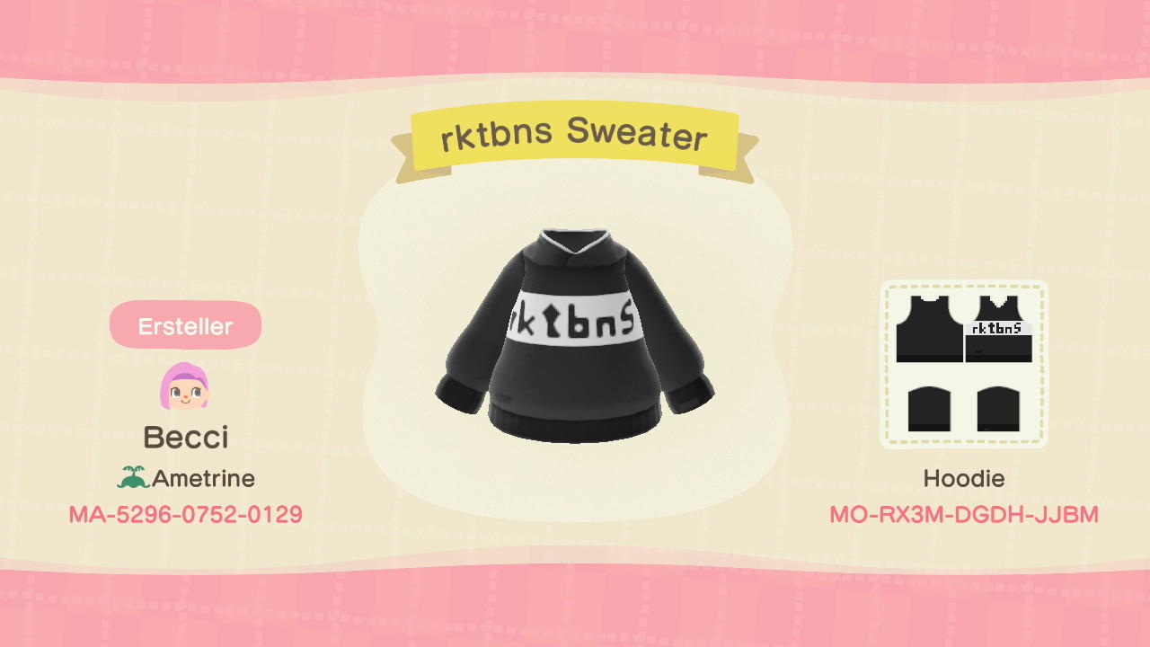 Animal Crossing Design Code: MO-RX3M-DGDH-JJBM rktbns Hoodie