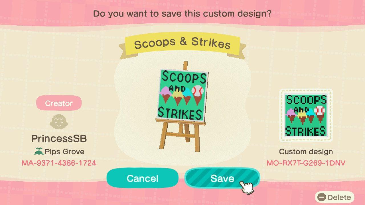 Animal Crossing Design Code: MO-RX7T-G269-1DNV Baseball Ice Cream