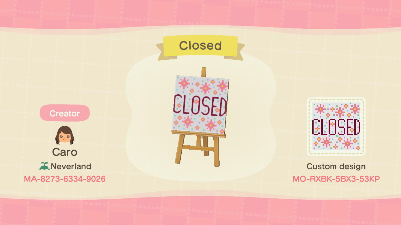 Animal Crossing Design Code: MO-RXBK-5BX3-53KP Closed