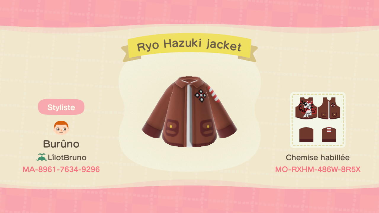 Animal Crossing Design Code: MO-RXHM-486W-8R5X Ryo Hazuki Jacket