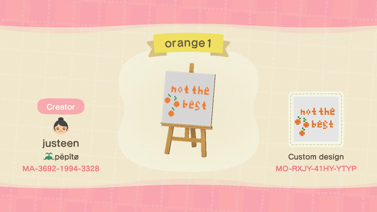 Animal Crossing Design Code: MO-RXJY-41HY-YTYP not the best