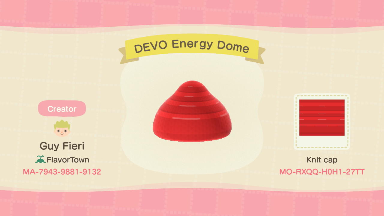 Animal Crossing Design Code: MO-RXQQ-H0H1-27TT DEVO Energy Dome