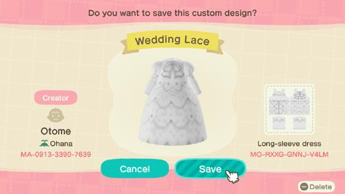 Animal Crossing Design Code: MO-RXXG-GNNJ-V4LM Wedding Lace