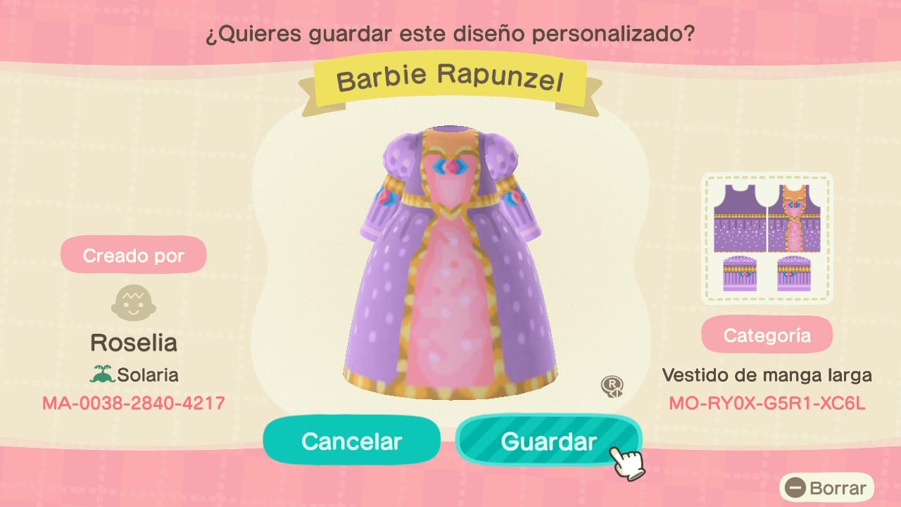 Animal Crossing Design Code: MO-RY0X-G5R1-XC6L Barbie Rapunzel