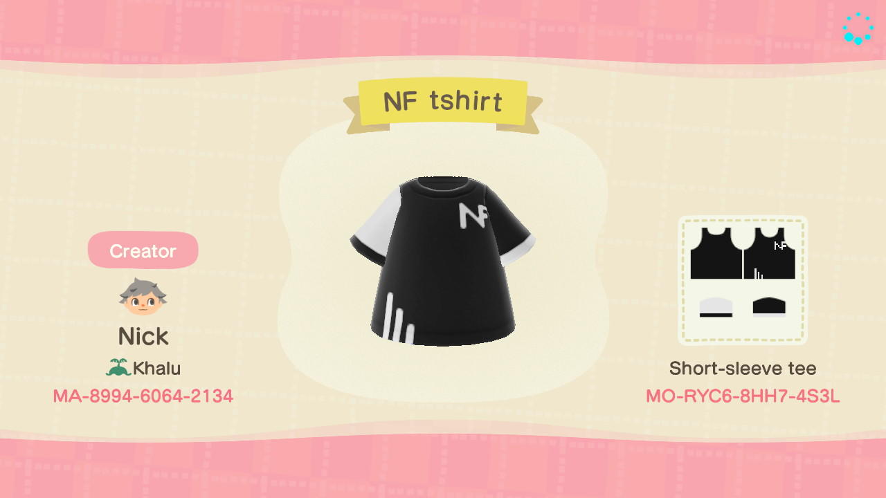 Animal Crossing Design Code: MO-RYC6-8HH7-4S3L NF Tee