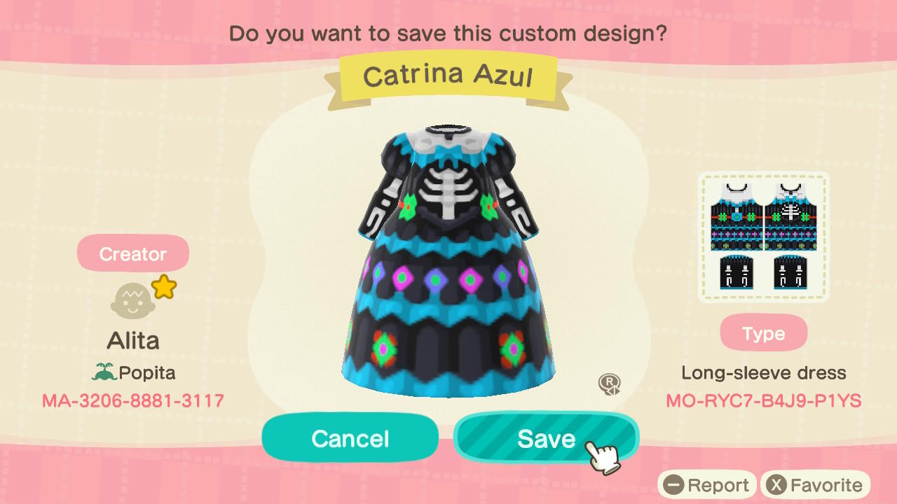 Animal Crossing Design Code: MO-RYC7-B4J9-P1YS Catrina Azul
