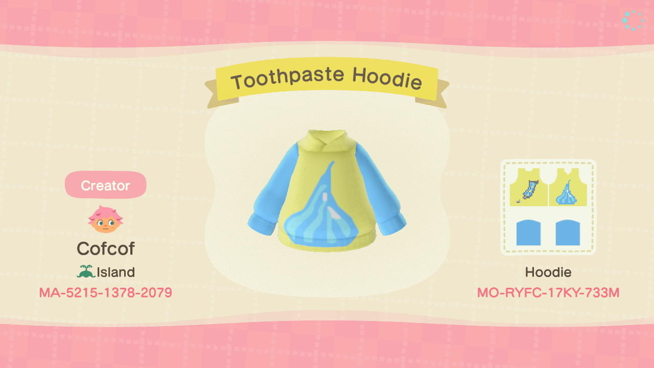 Animal Crossing Design Code: MO-RYFC-17KY-733M Toothpaste Hoodie