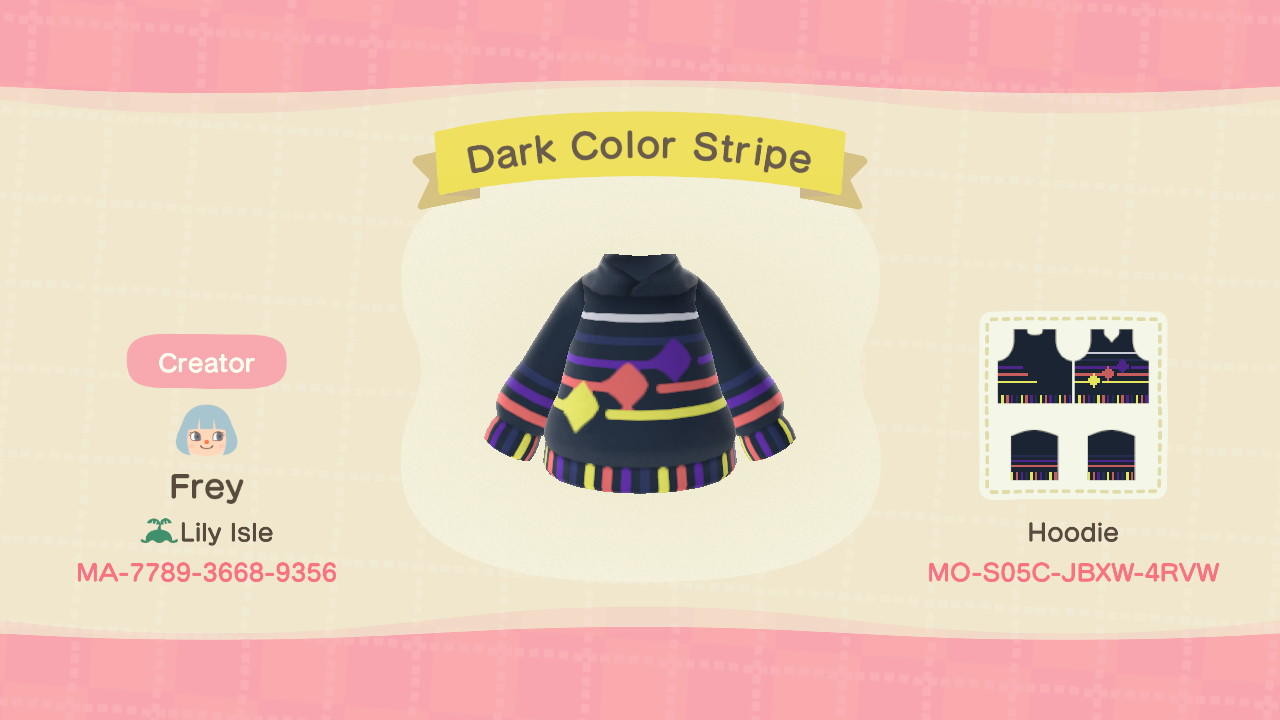 Animal Crossing Design Code: MO-S05C-JBXW-4RVW Dark Color Stripe