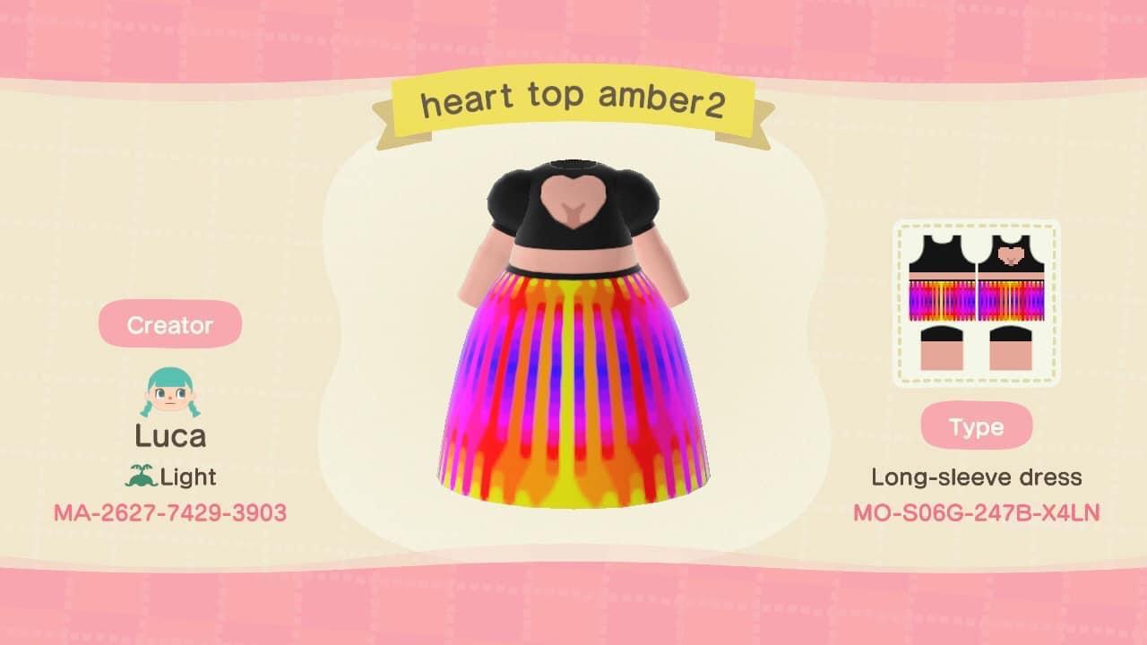 Animal Crossing Design Code: MO-S06G-247B-X4LN Heart top Amber 2