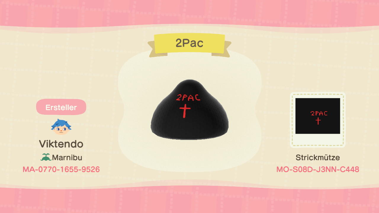 Animal Crossing Design Code: MO-S08D-J3NN-C448 2Pac