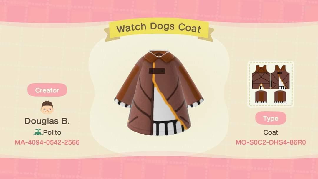 Animal Crossing Design Code: MO-S0C2-DHS4-86R0 Watch Dogs Coat