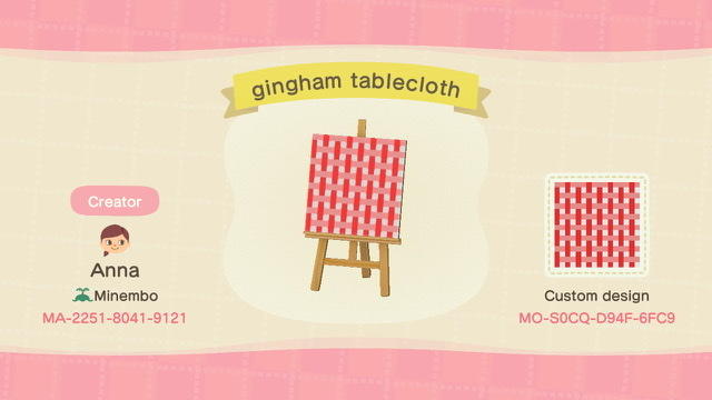 Animal Crossing Design Code: MO-S0CQ-D94F-6FC9 Gingham tablecloth