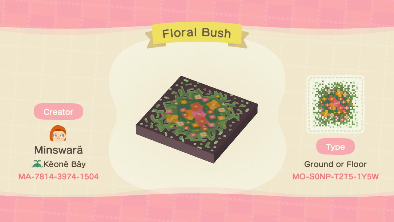 Animal Crossing Design Code: MO-S0NP-T2T5-1Y5W Floral Bush