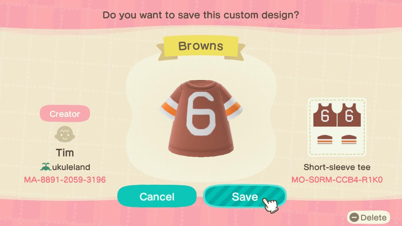 Animal Crossing Design Code: MO-S0RM-CCB4-R1K0 Browns