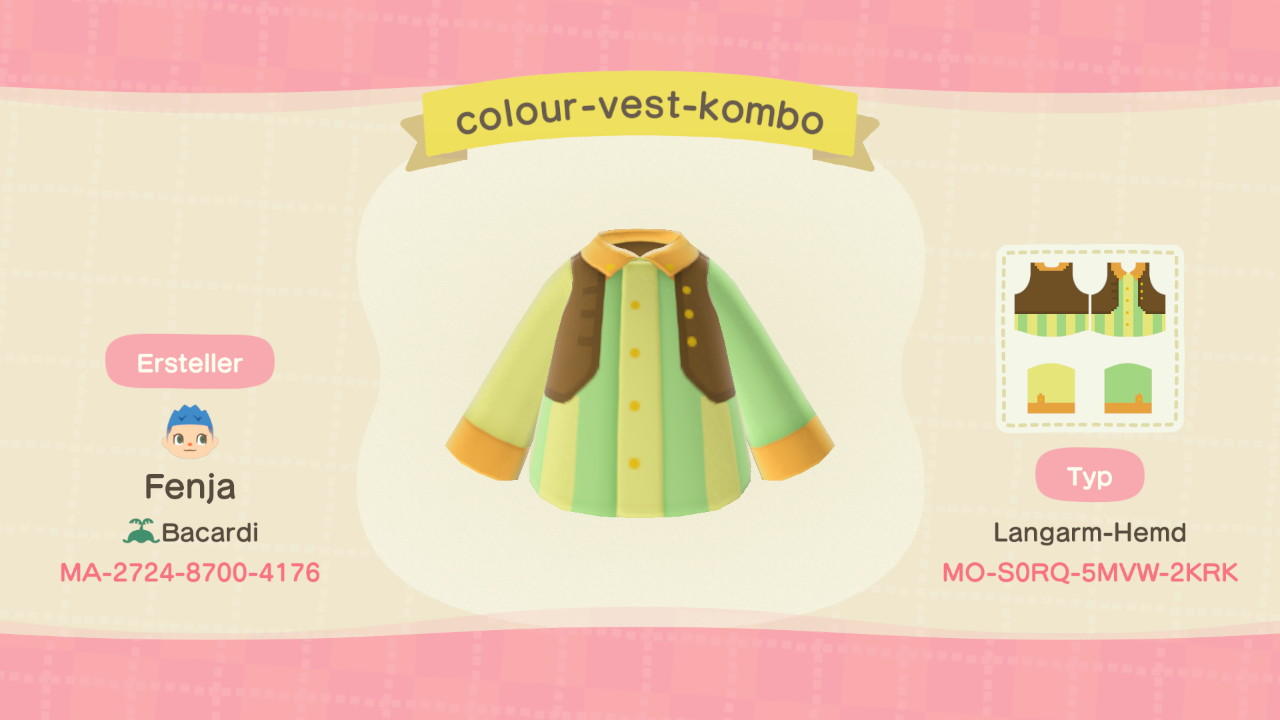 Animal Crossing Design Code: MO-S0RQ-5MVW-2KRK striped shirt & vest