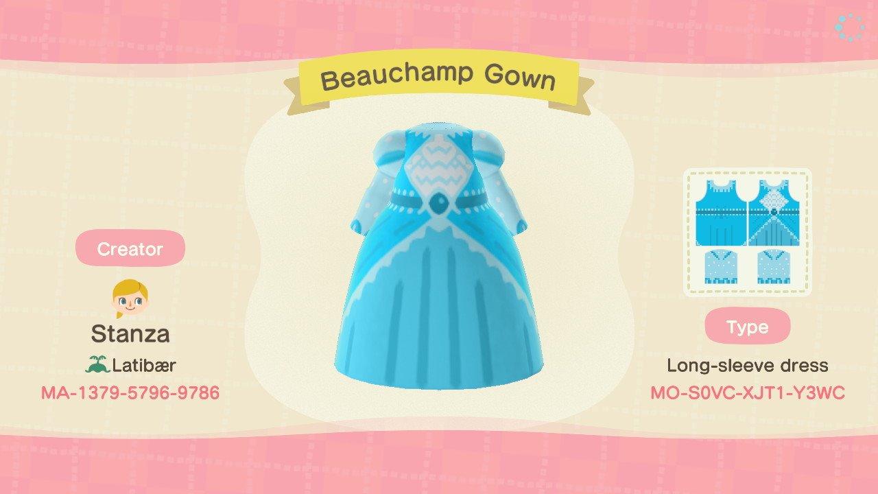 Animal Crossing Design Code: MO-S0VC-XJT1-Y3WC Beauchamp Gown