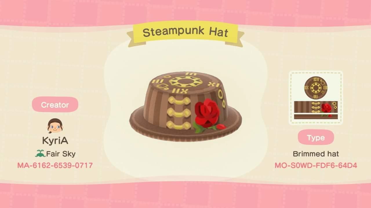 Animal Crossing Design Code: MO-S0WD-FDF6-64D4 Steampunk Hat