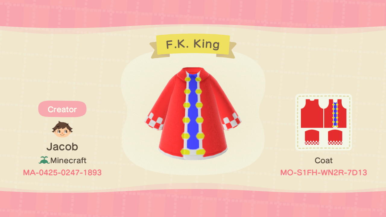 Animal Crossing Design Code: MO-S1FH-WN2R-7D13 F.K. King
