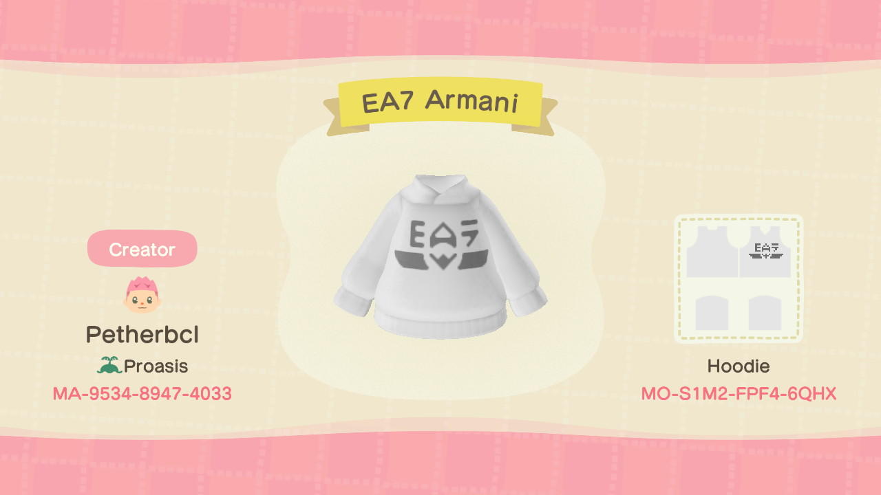 Animal Crossing Design Code: MO-S1M2-FPF4-6QHX EA7 Armani