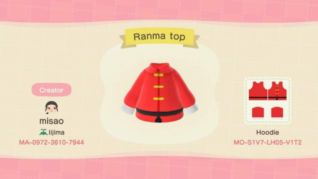 Animal Crossing Design Code: MO-S1V7-LH05-V1T2 Ranma top