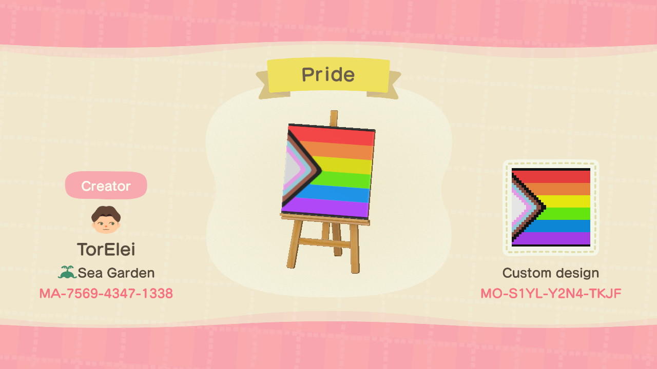 Animal Crossing Design Code: MO-S1YL-Y2N4-TKJF Pride flag