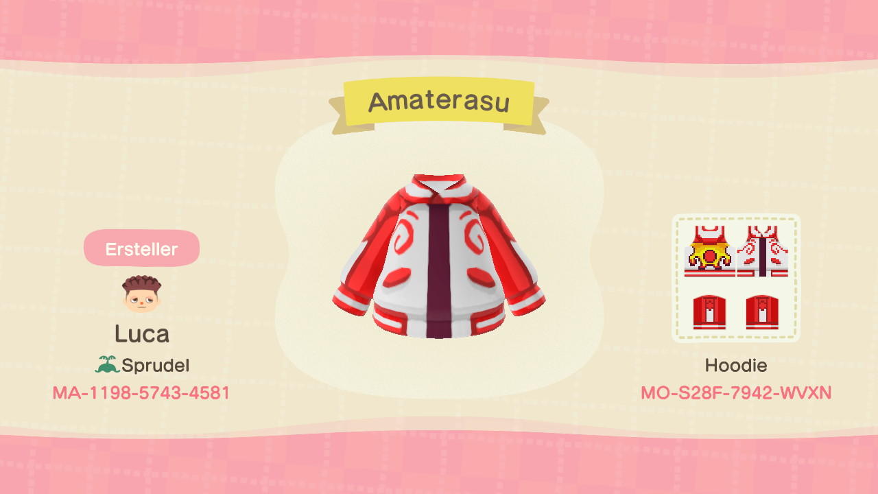 Animal Crossing Design Code: MO-S28F-7942-WVXN Amaterasu