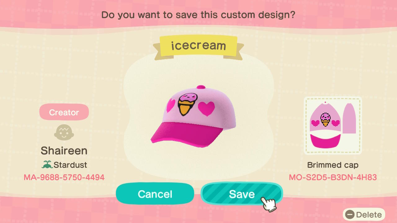 Animal Crossing Design Code: MO-S2D5-B3DN-4H83 icecream