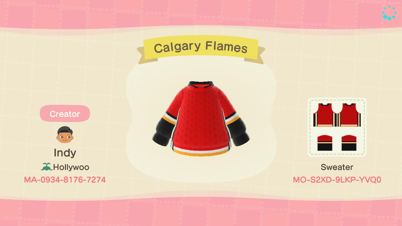 Animal Crossing Design Code: MO-S2XD-9LKP-YVQ0 Calgary Flames
