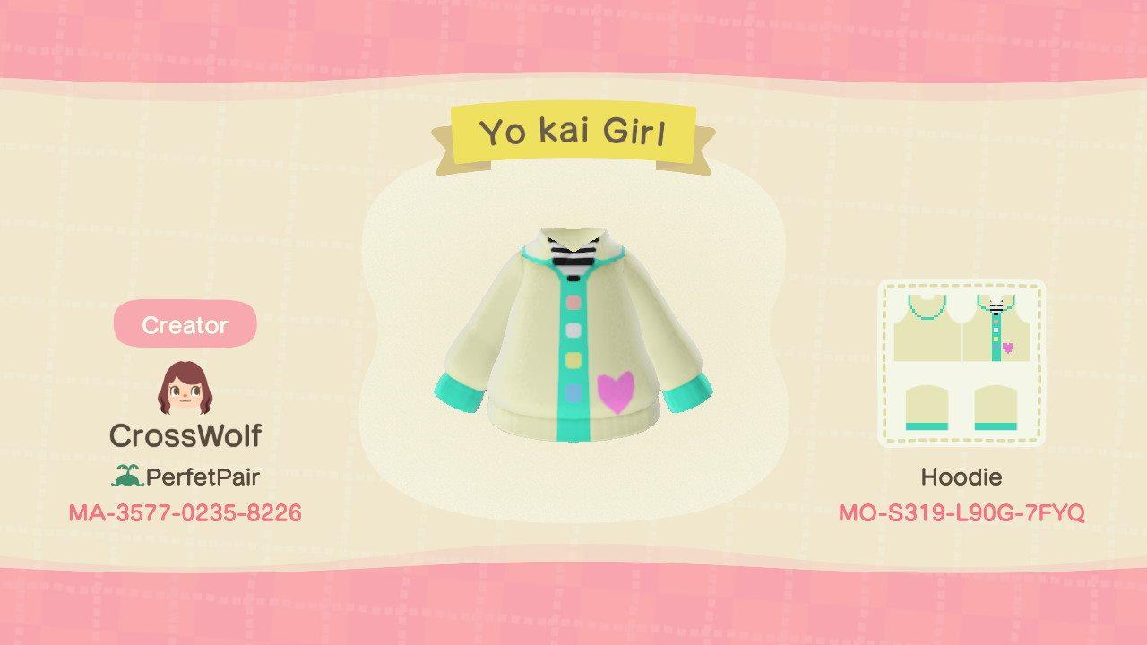 Animal Crossing Design Code: MO-S319-L90G-7FYQ Yo Kai Girl