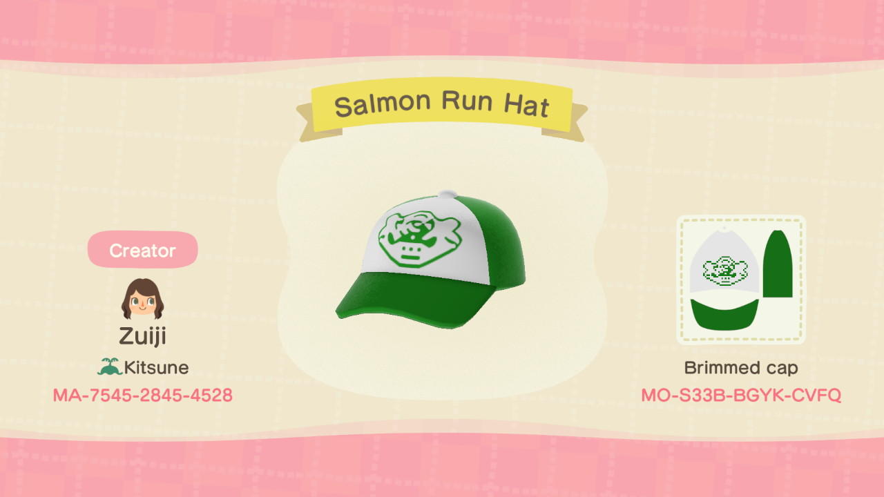 Animal Crossing Design Code: MO-S33B-BGYK-CVFQ Splatoon Salmon Run
