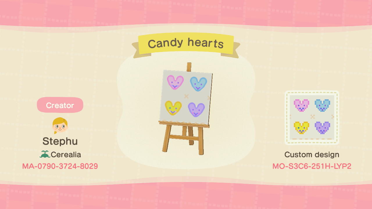 Animal Crossing Design Code: MO-S3C6-251H-LYP2 Candy hearts