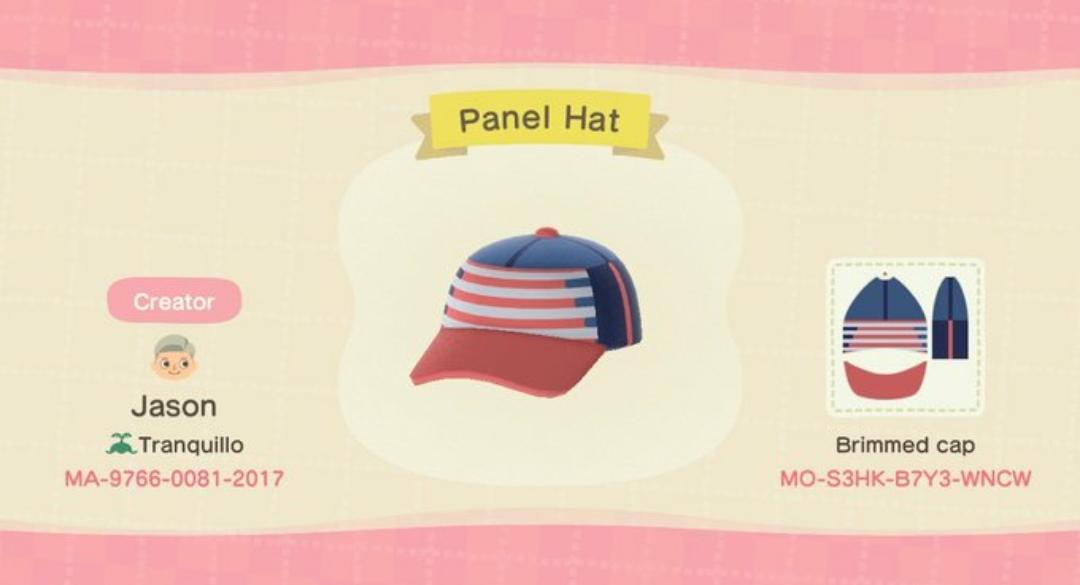 Animal Crossing Design Code: MO-S3HK-B7Y3-WNCW Panel Hat