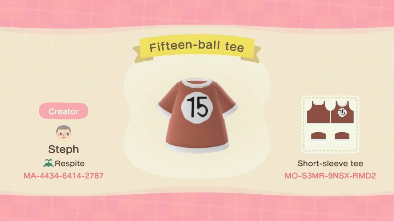 Animal Crossing Design Code: MO-S3MR-9NSX-RMD2 Fifteen-ball tee