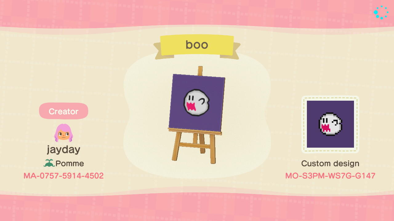 Animal Crossing Design Code: MO-S3PM-WS7G-G147 Boo Mario Ghost