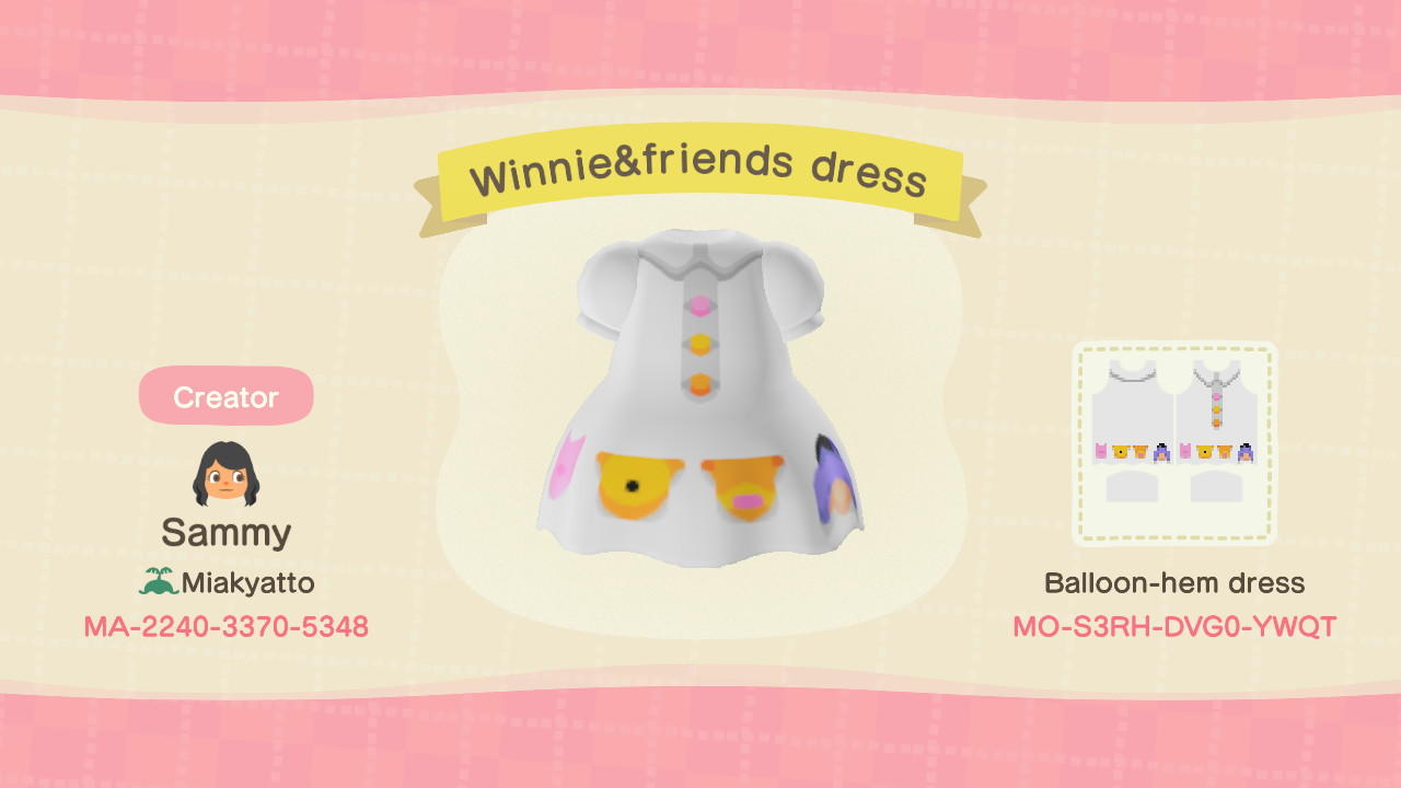 Animal Crossing Design Code: MO-S3RH-DVG0-YWQT Winnie&friends dress