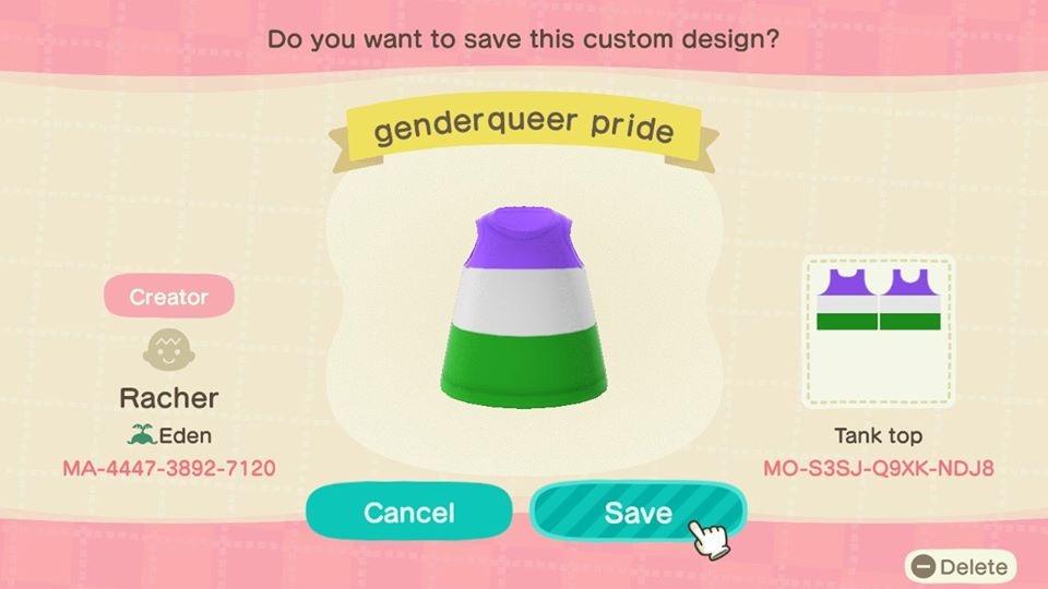 Animal Crossing Design Code: MO-S3SJ-Q9XK-NFJ8 Genderqueer Pride