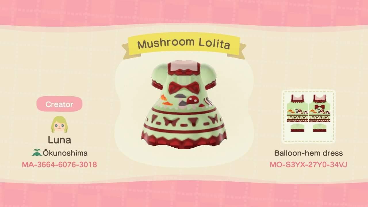 Animal Crossing Design Code: MO-S3XY-27Y0-34VJ Mushroom Lolita