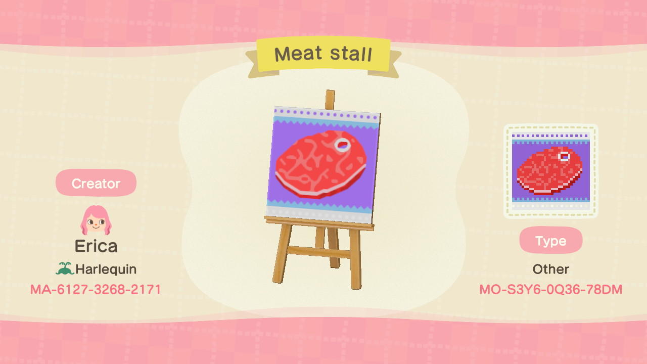 Animal Crossing Design Code: MO-S3Y6-0Q36-78DM Meat stall