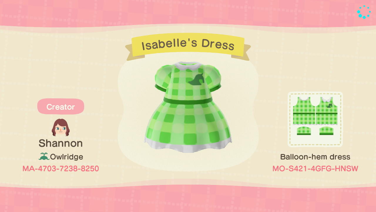 Animal Crossing Design Code: MO-S421-4GFG-HNSW Isabelle’s Dress