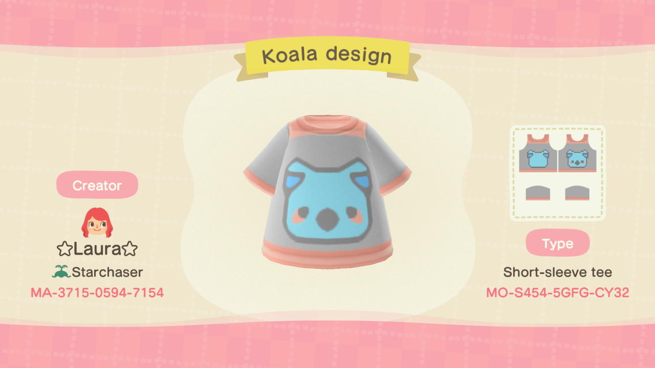 Animal Crossing Design Code: MO-S454-5GFG-CY32 Koala design