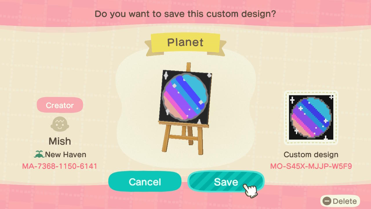 Animal Crossing Design Code: MO-S45X-MJJP-W5F9 Planet