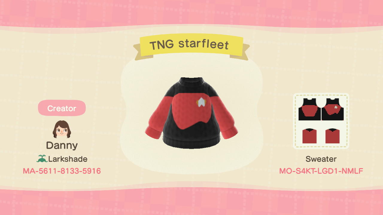 Animal Crossing Design Code: MO-S4KT-LGD1-NMLF star trek TNG