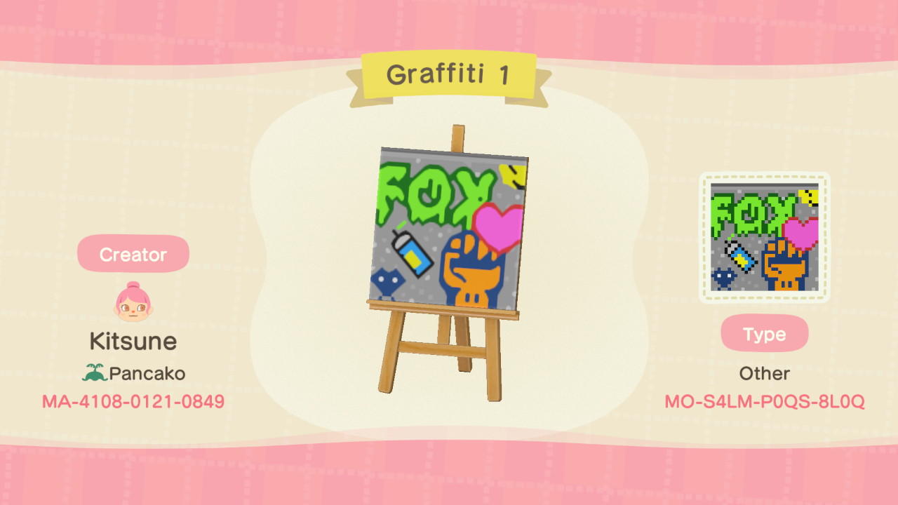 Animal Crossing Design Code: MO-S4LM-P0QS-8L0Q Graffiti 1