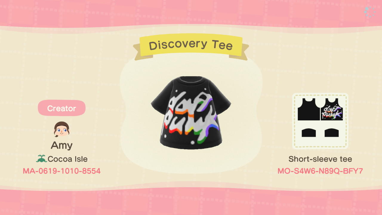Animal Crossing Design Code: MO-S4W6-N89Q-BFY7 Discovery Tee