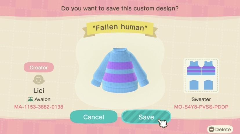 Animal Crossing Design Code: MO-S4Y8-PVSS-PDDP Fallen human