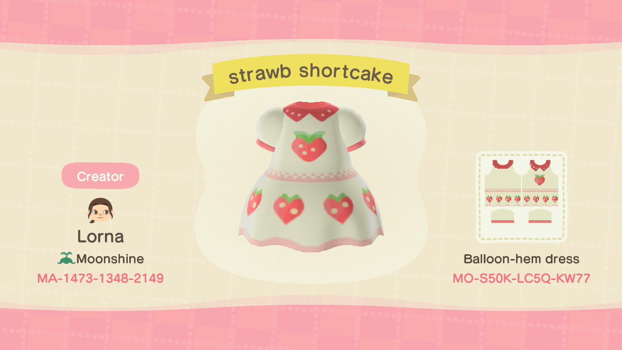 Animal Crossing Design Code: MO-S50K-LC5Q-KW77 strawb shortcake