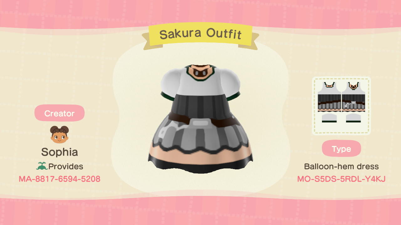 Animal Crossing Design Code: MO-S5DS-5RDL-YRKJ Sakura Outfit