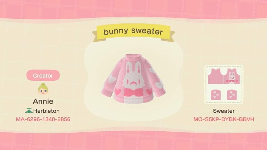 Animal Crossing Design Code: MO-S5KP-DYBN-BBVH bunny sweater