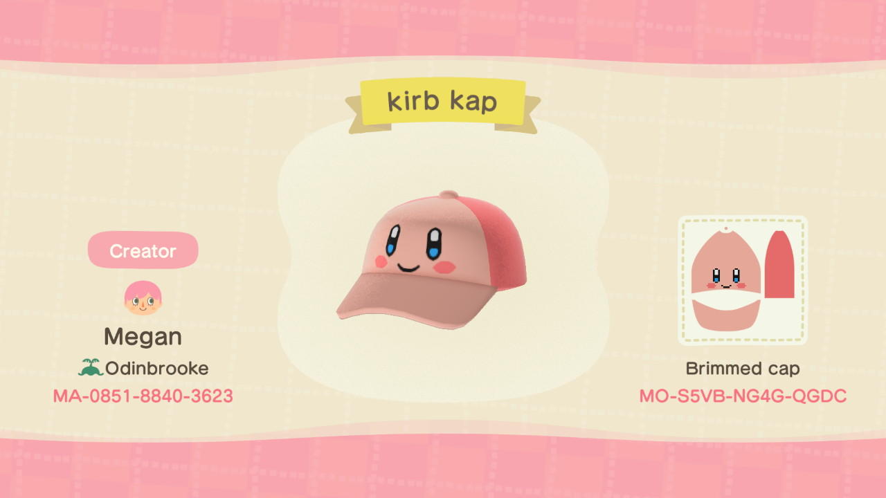 Animal Crossing Design Code: MO-S5VB-NG4G-QGDC kirb kap